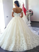 Elegant Off-the-Shoulder Ball Gown Lace Wedding Dress-27dress